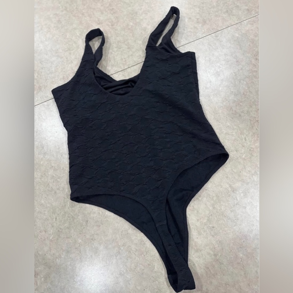 Black Textured Bodysuit